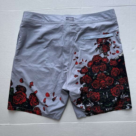 Sec 119 Board Shorts Mens 36 Grateful Dead Skeleton Red Roses Lightweight Trunks - Picture 2 of 12